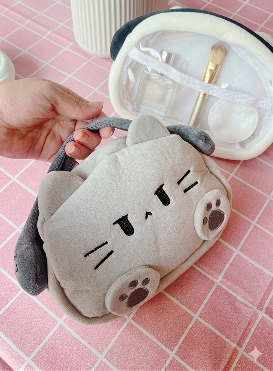 Cosmetiquera de Gatito con audífonos de felpa