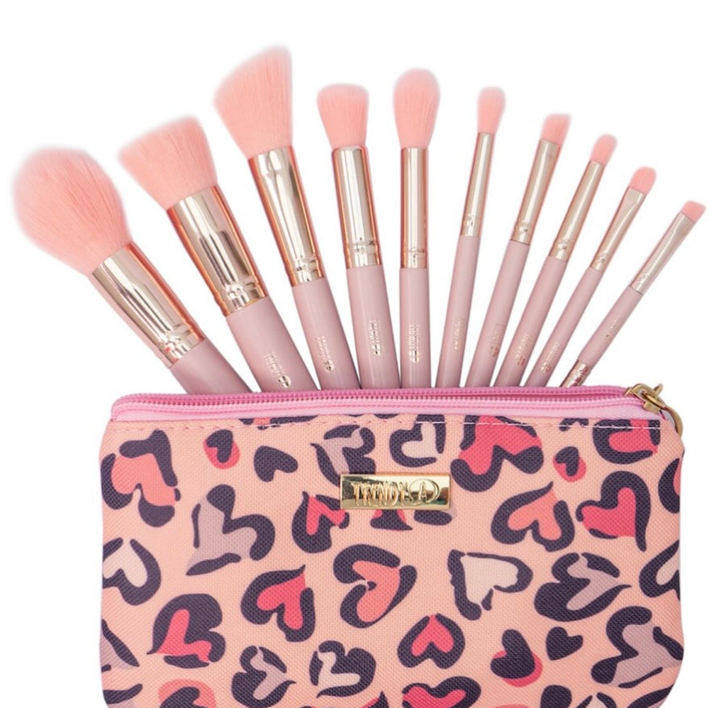 Mini Brochas Rosa palo Trendy 💗con cosmetiquera animal print