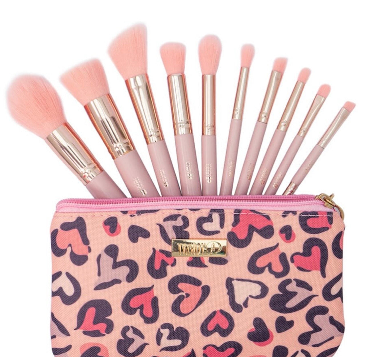 Mini Brochas Rosa palo Trendy 💗con cosmetiquera animal print