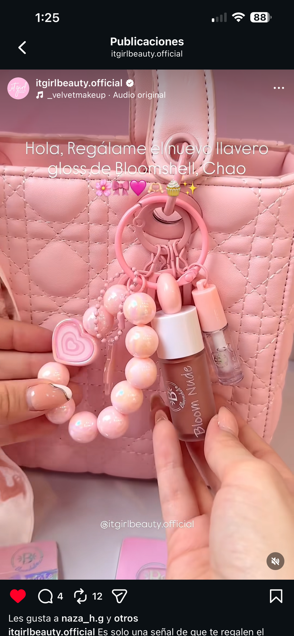 Llavero Bloom dúo nude + Mini Gloss hidratante Bloomshell
