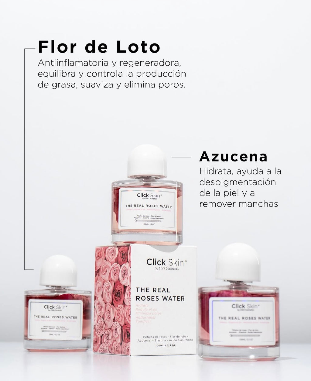 Agua de rosas 100% natural click skin