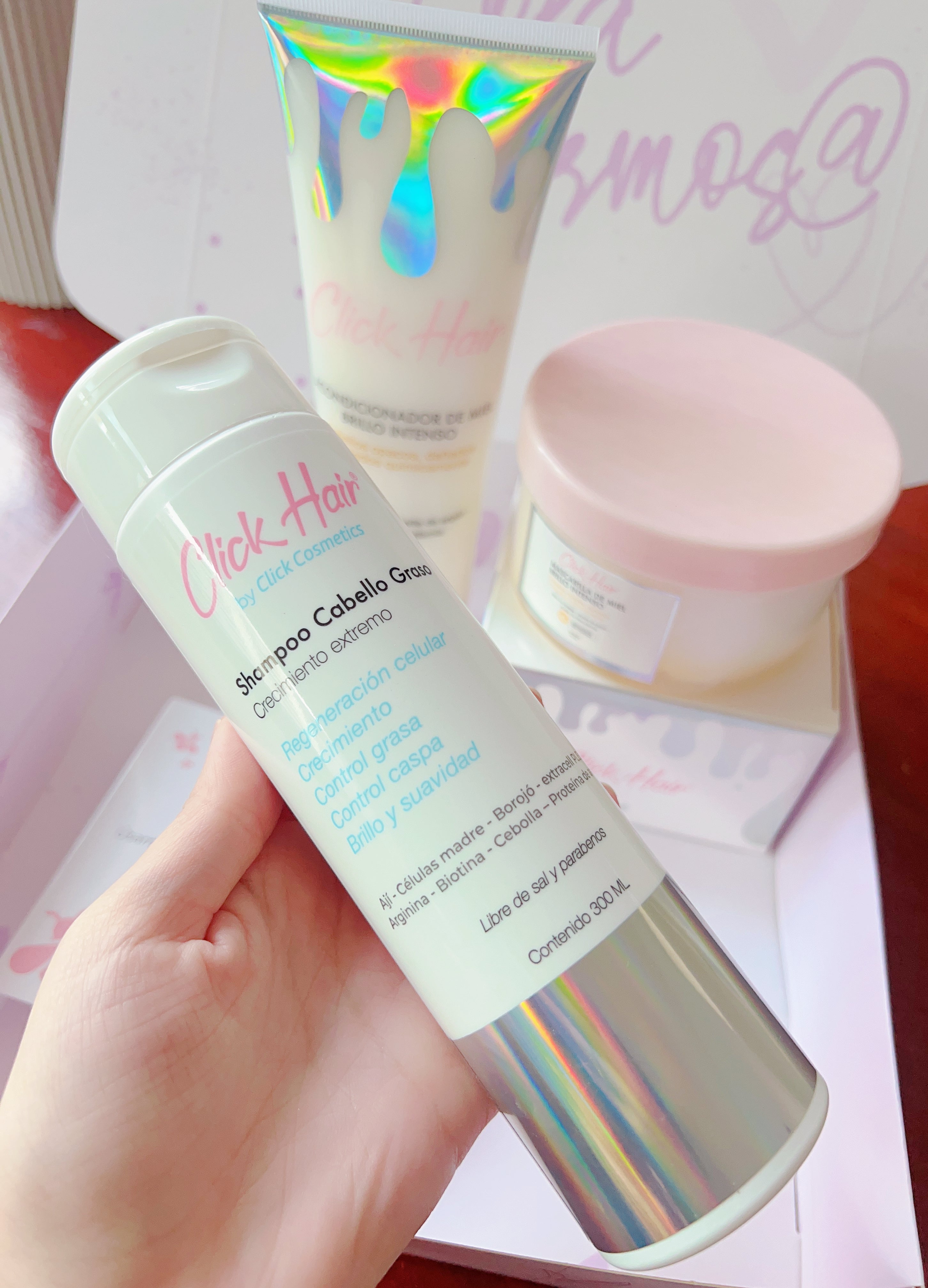 Kit crecimiento y brillo ✨ Shampoo, acondicionador y mascarilla click
