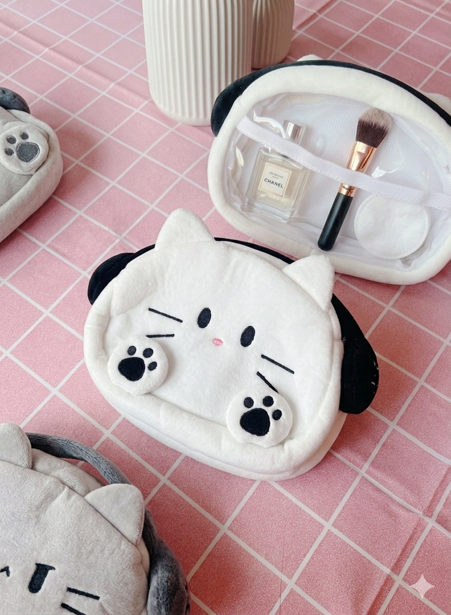 Cosmetiquera de Gatito con audífonos de felpa