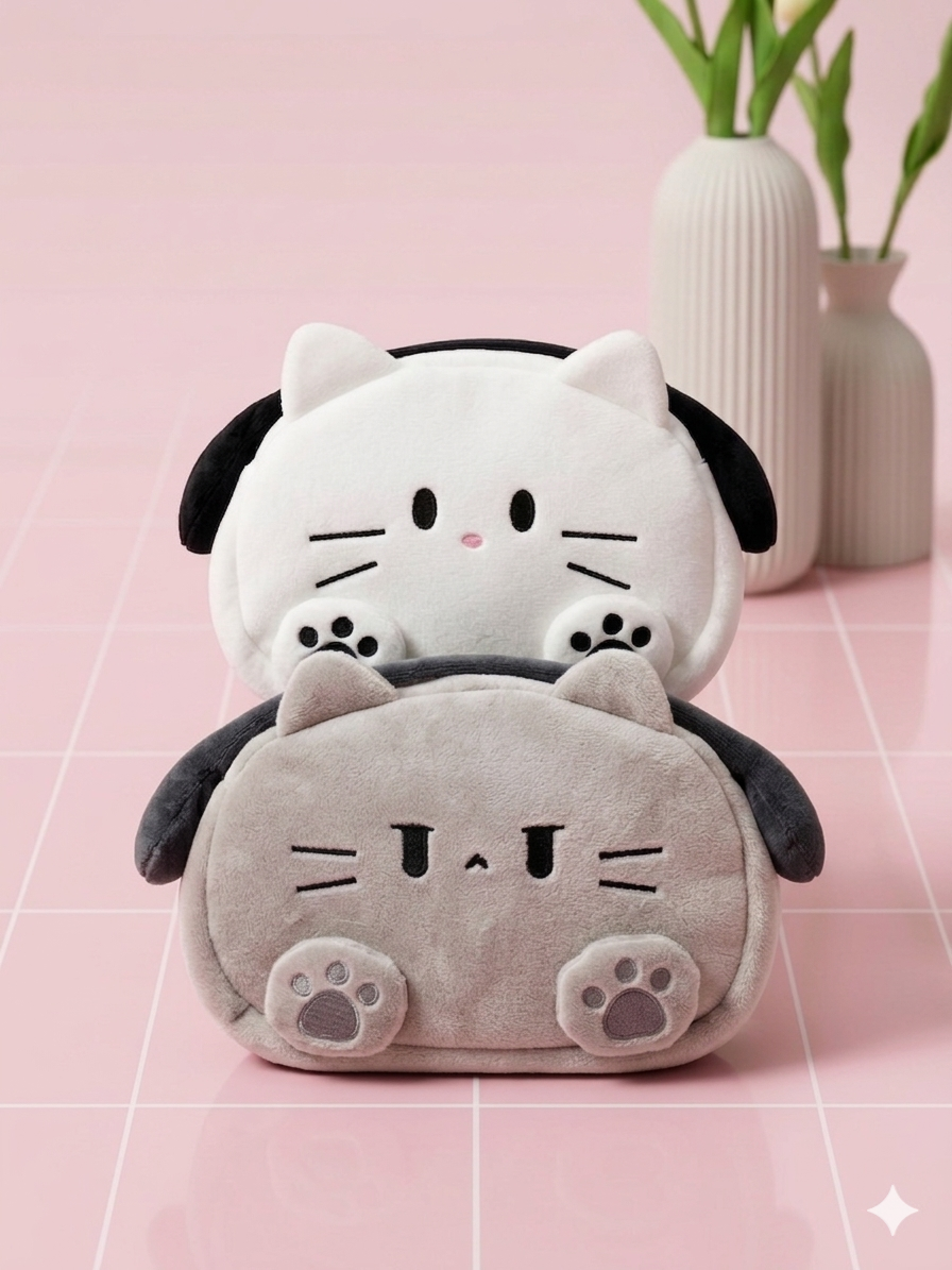 Cosmetiquera de Gatito con audífonos de felpa